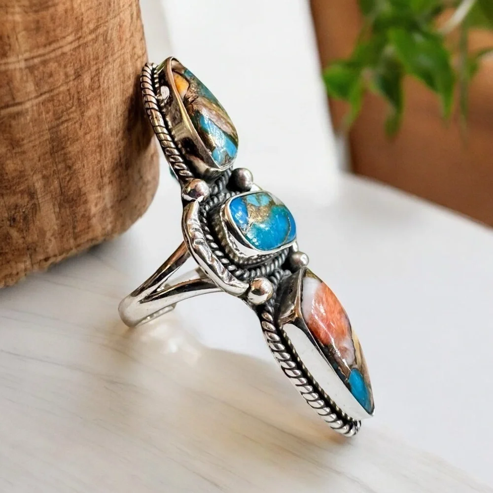 Spiny Oyster Turquoise Sterling Silver Ring (6)